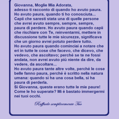Giovanna Moglie Mia Adorata Adesso Ti Racconto Di Quando Ho Avuto Paura G